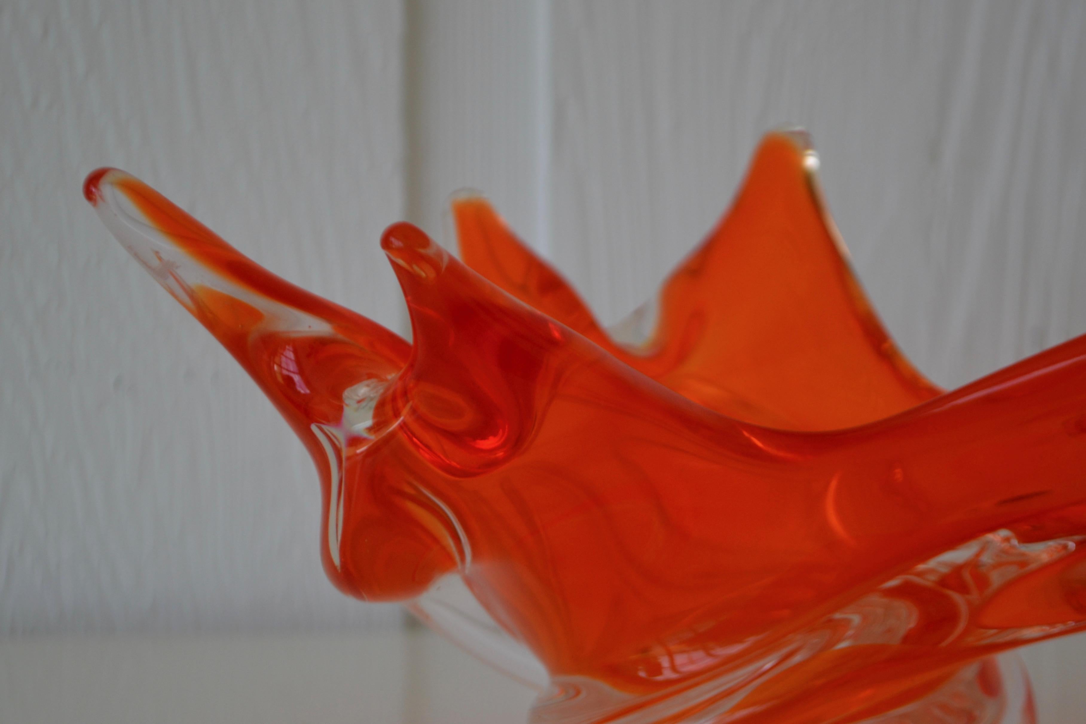 Art Glass Mid-Century Sculptural Hand Blown Glass Bowl For Sale