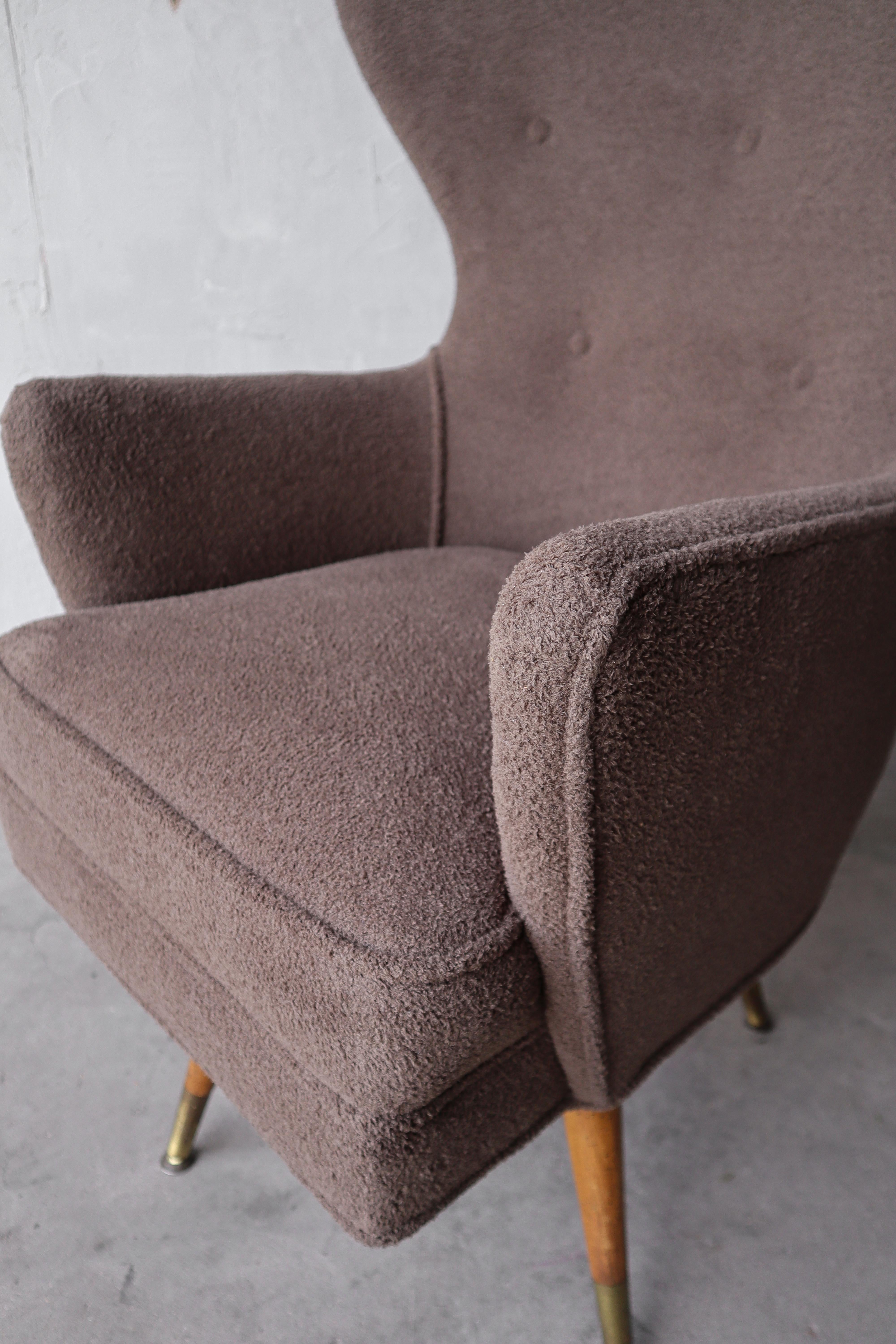 Fabric Midcentury Sculptural High Back Swivel Chair For Sale
