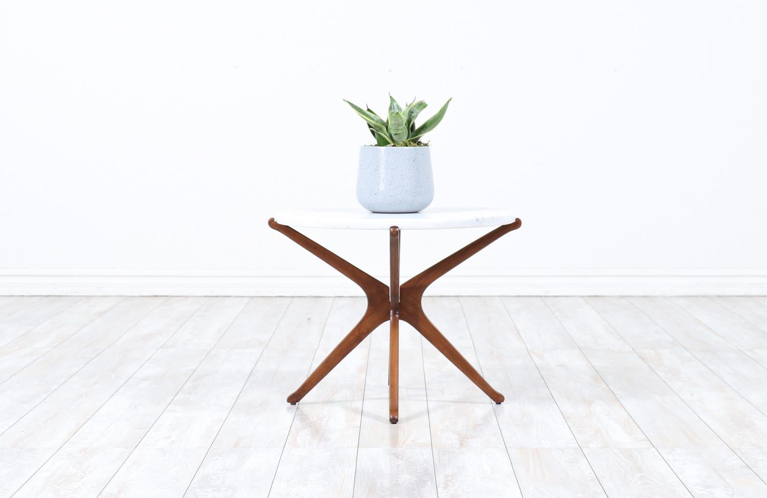 Mid-Century Modern Mid-Century Sculptural Jax Walnut Side Table with Marble Top