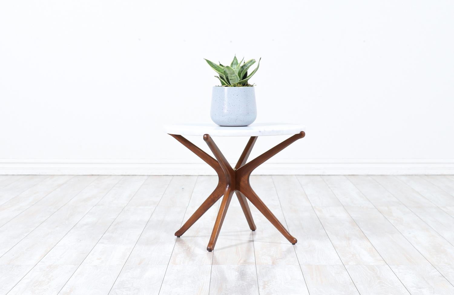 American Mid-Century Sculptural Jax Walnut Side Table with Marble Top