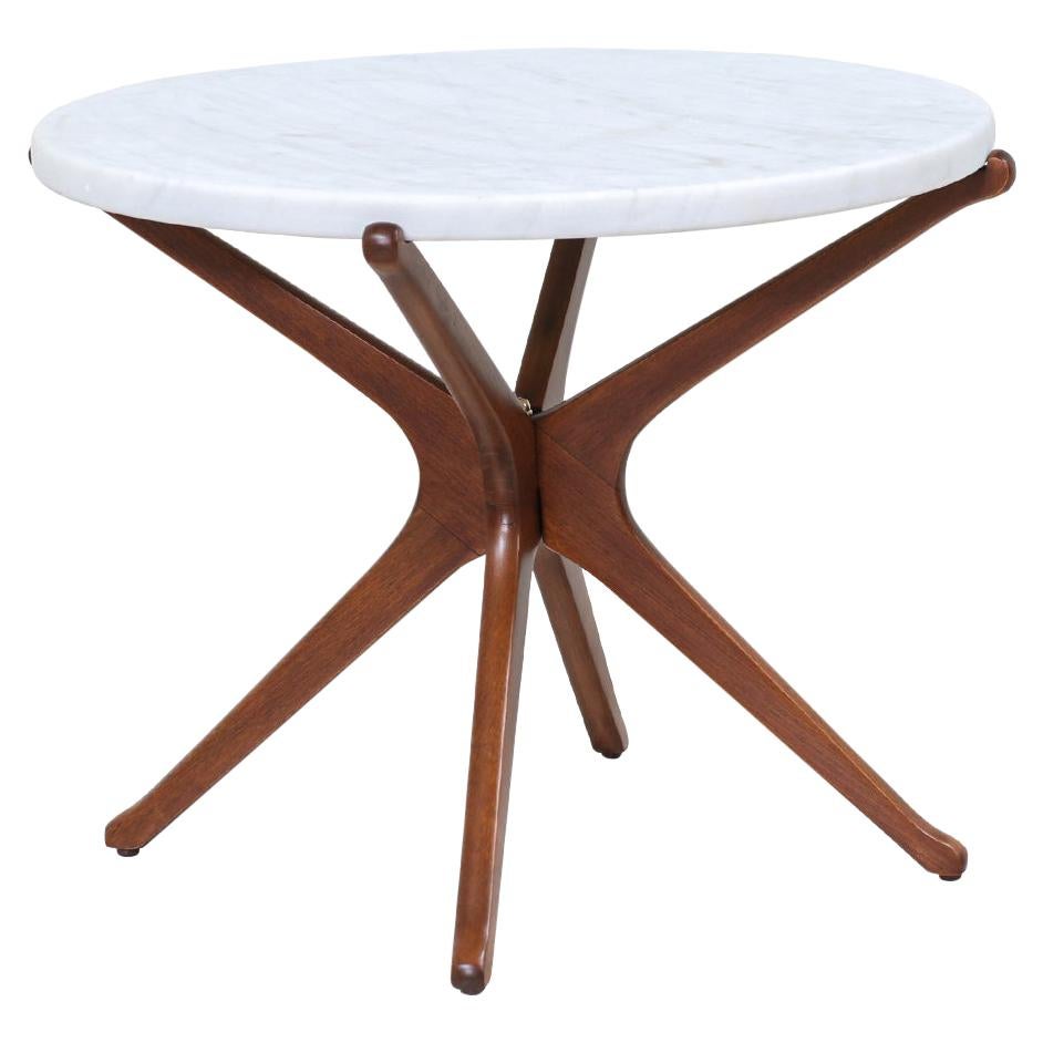 Mid-Century Sculptural Jax Walnut Side Table with Marble Top