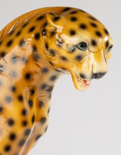 Mid-Century Sculptural Leopard - Italian - Plaster - Hand-Painted Spotted Finish
