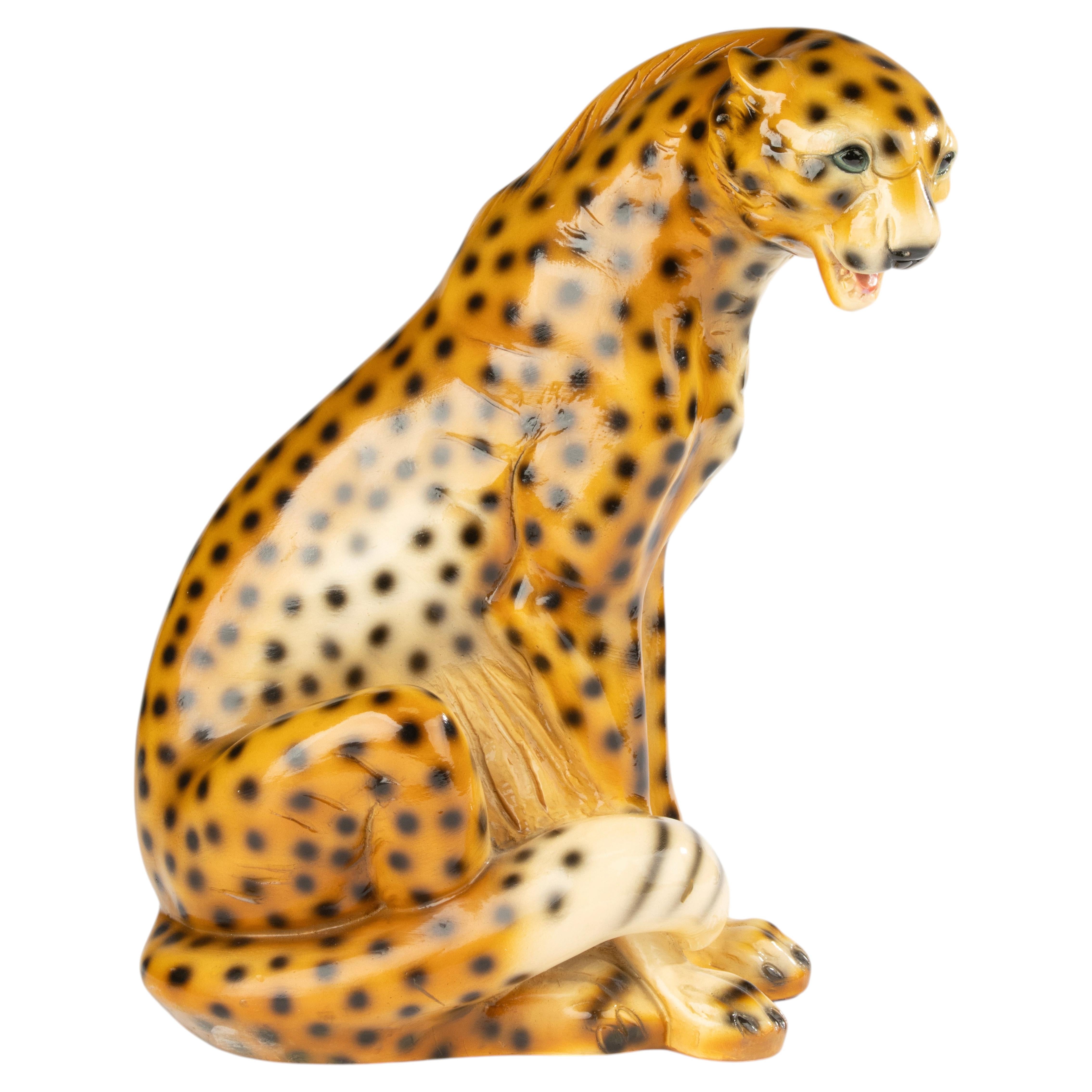 Mid-Century Sculptural Leopard - Italian - Plaster - Hand-Painted Spotted Finish