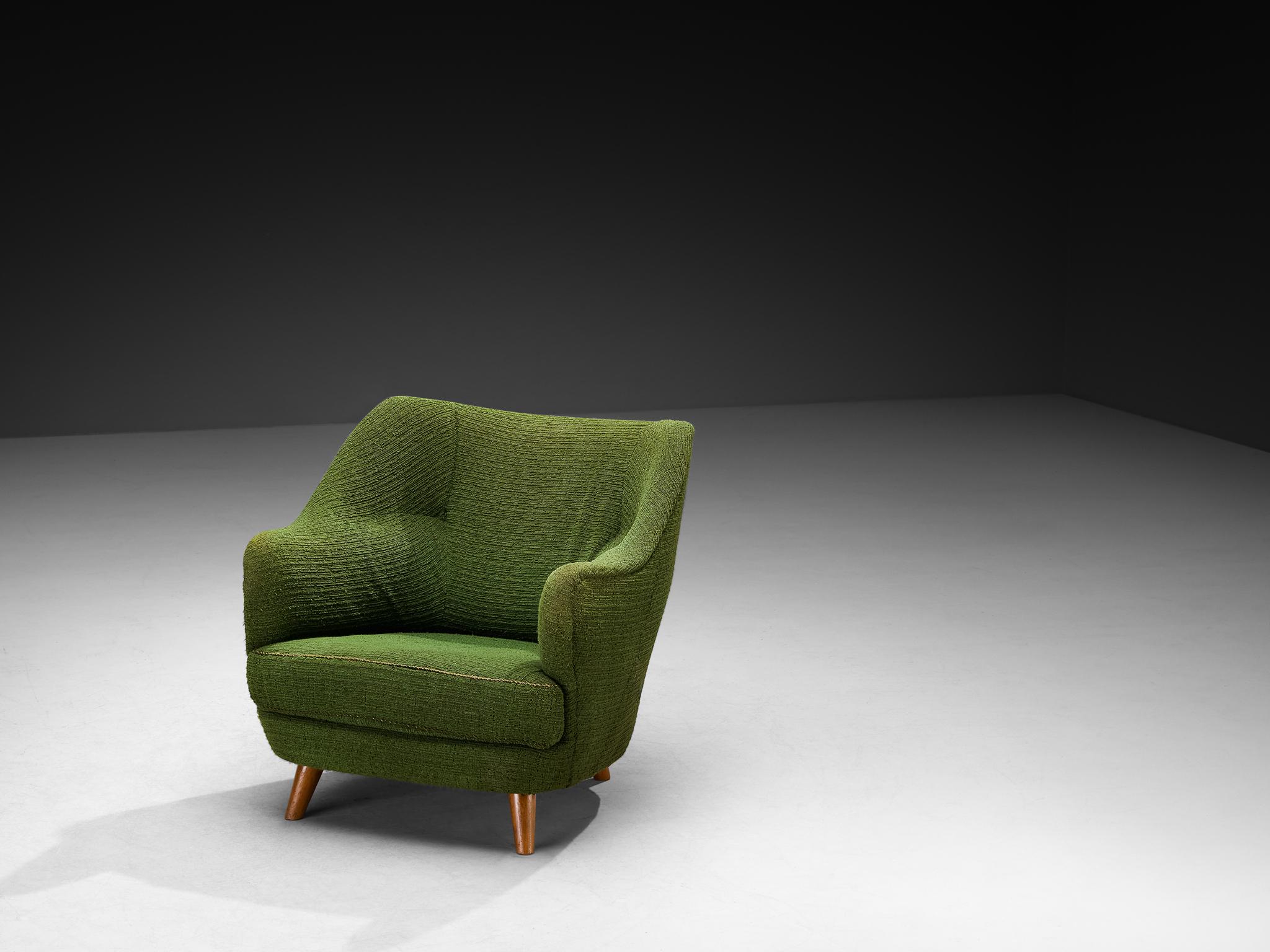 Tissu Chaise longue sculpturale du milieu du siècle avec accoudoirs intégrés en vente