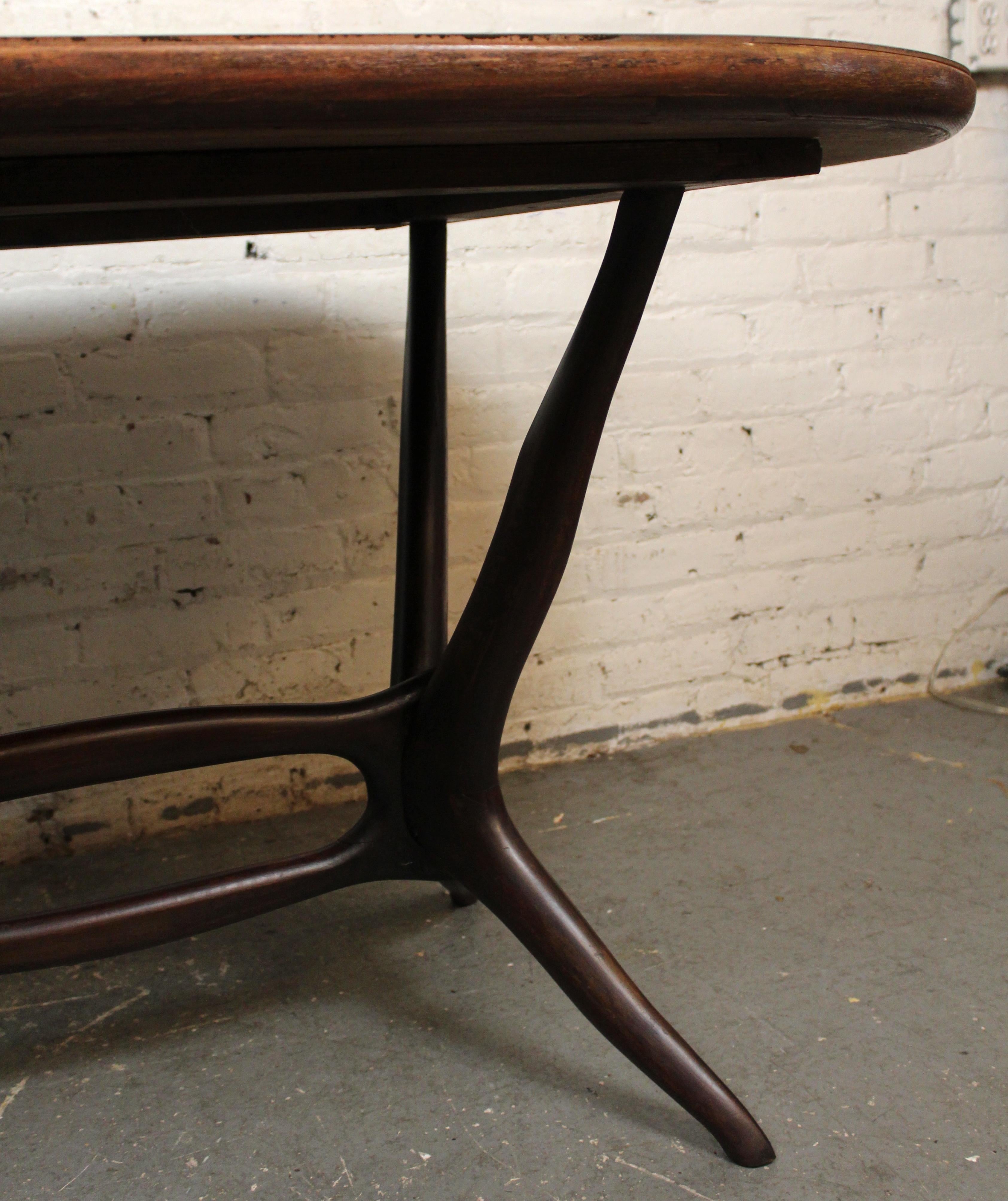Mid-Century Sculptural Mahogany & Glass Italian Table by Dotti 4