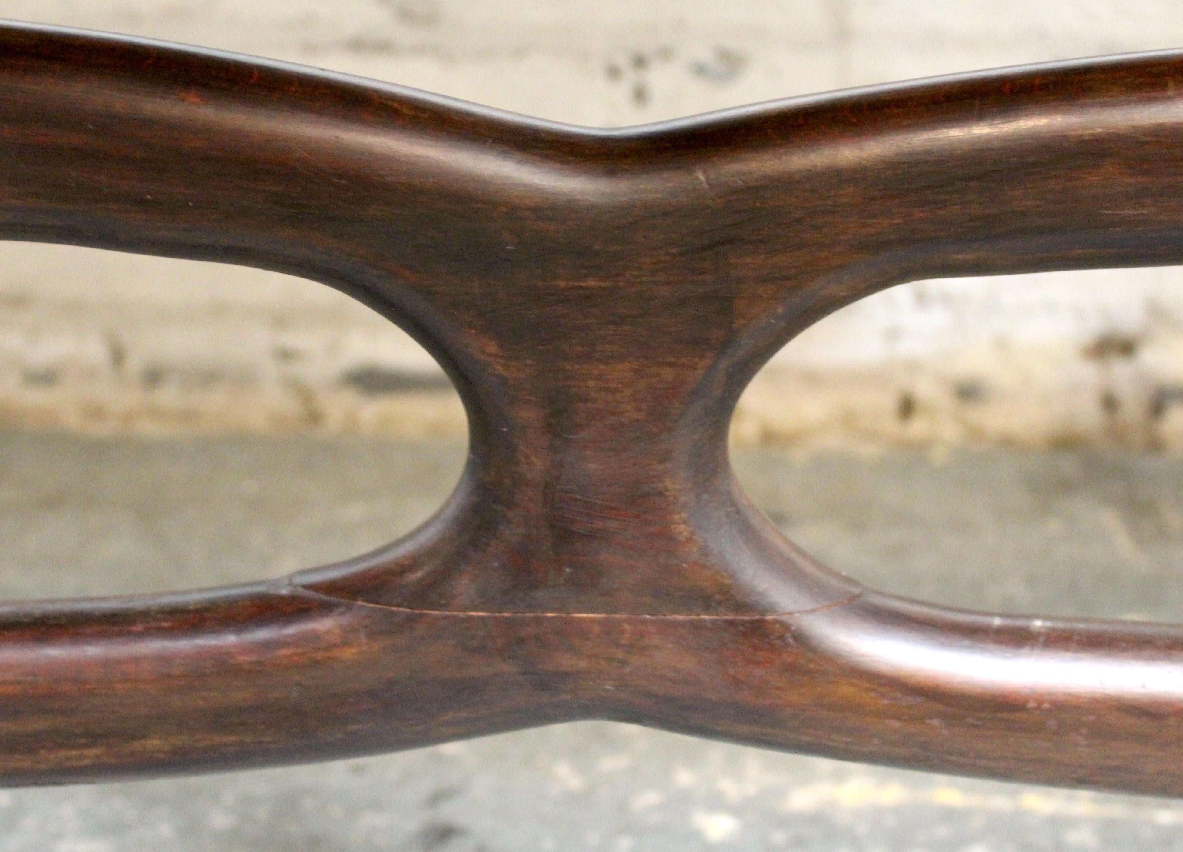 Mid-Century Sculptural Mahogany & Glass Italian Table by Dotti 7