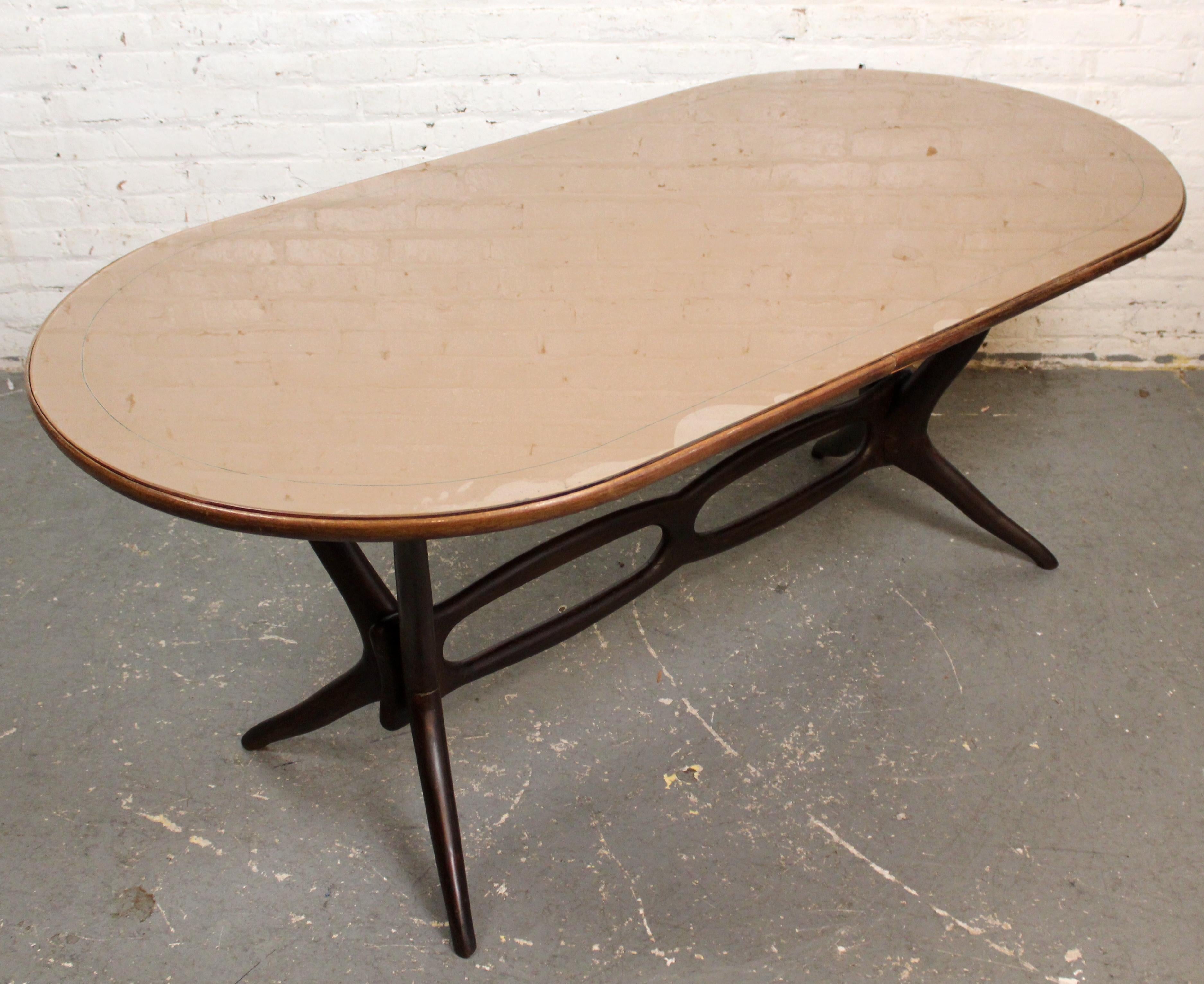 Mid-Century Sculptural Mahogany & Glass Italian Table by Dotti 14