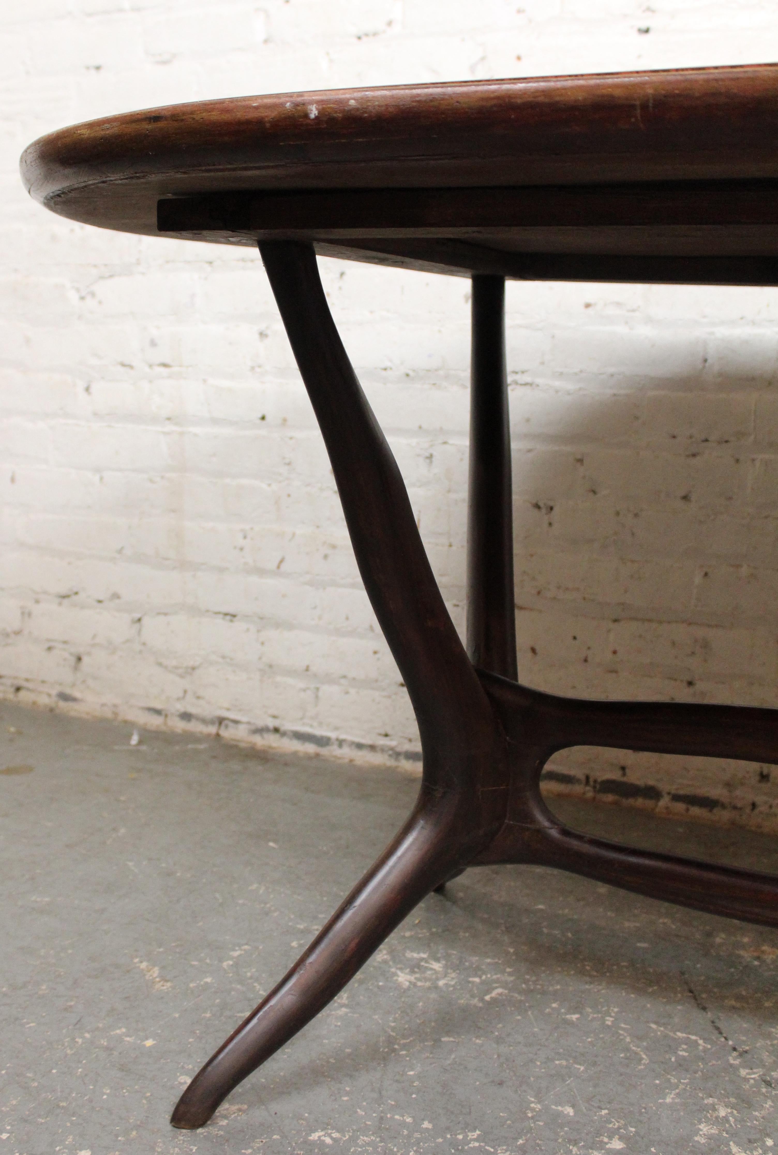 Mid-Century Sculptural Mahogany & Glass Italian Table by Dotti 1