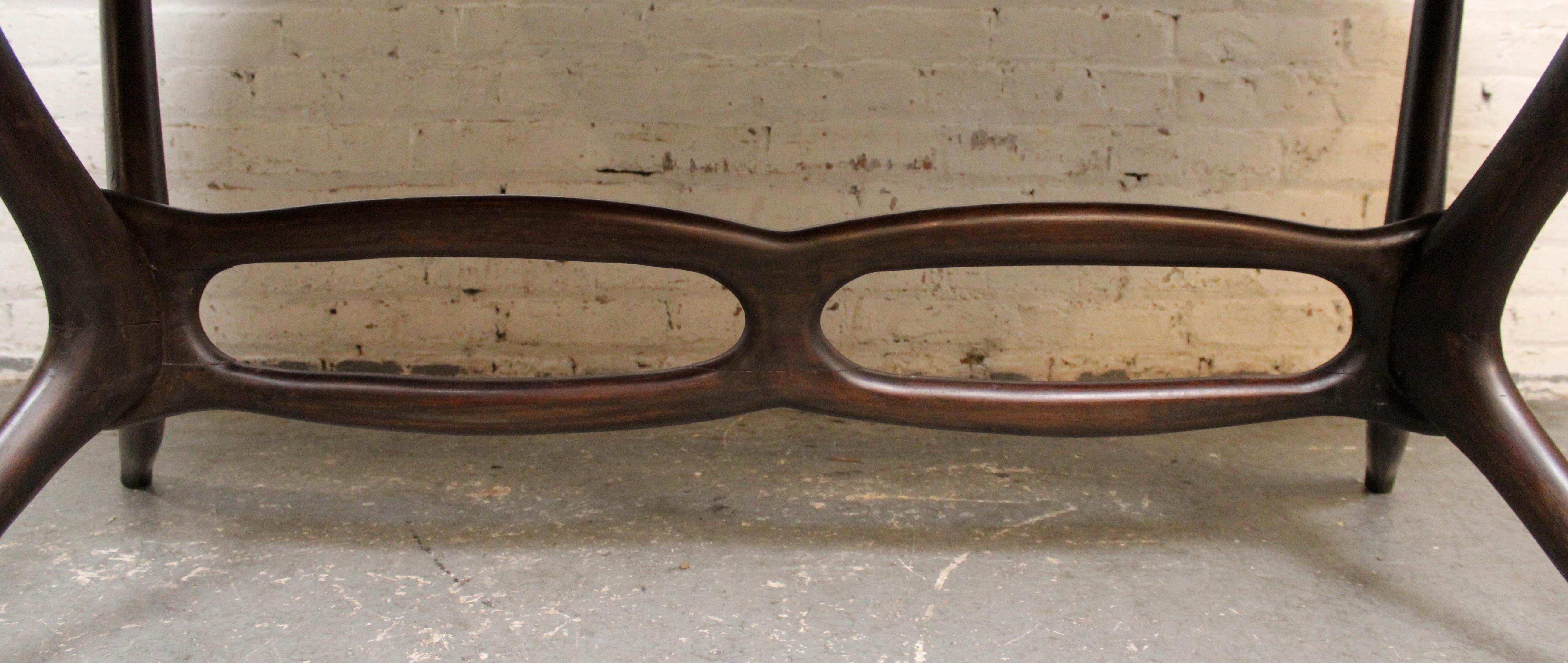 Mid-Century Sculptural Mahogany & Glass Italian Table by Dotti 2
