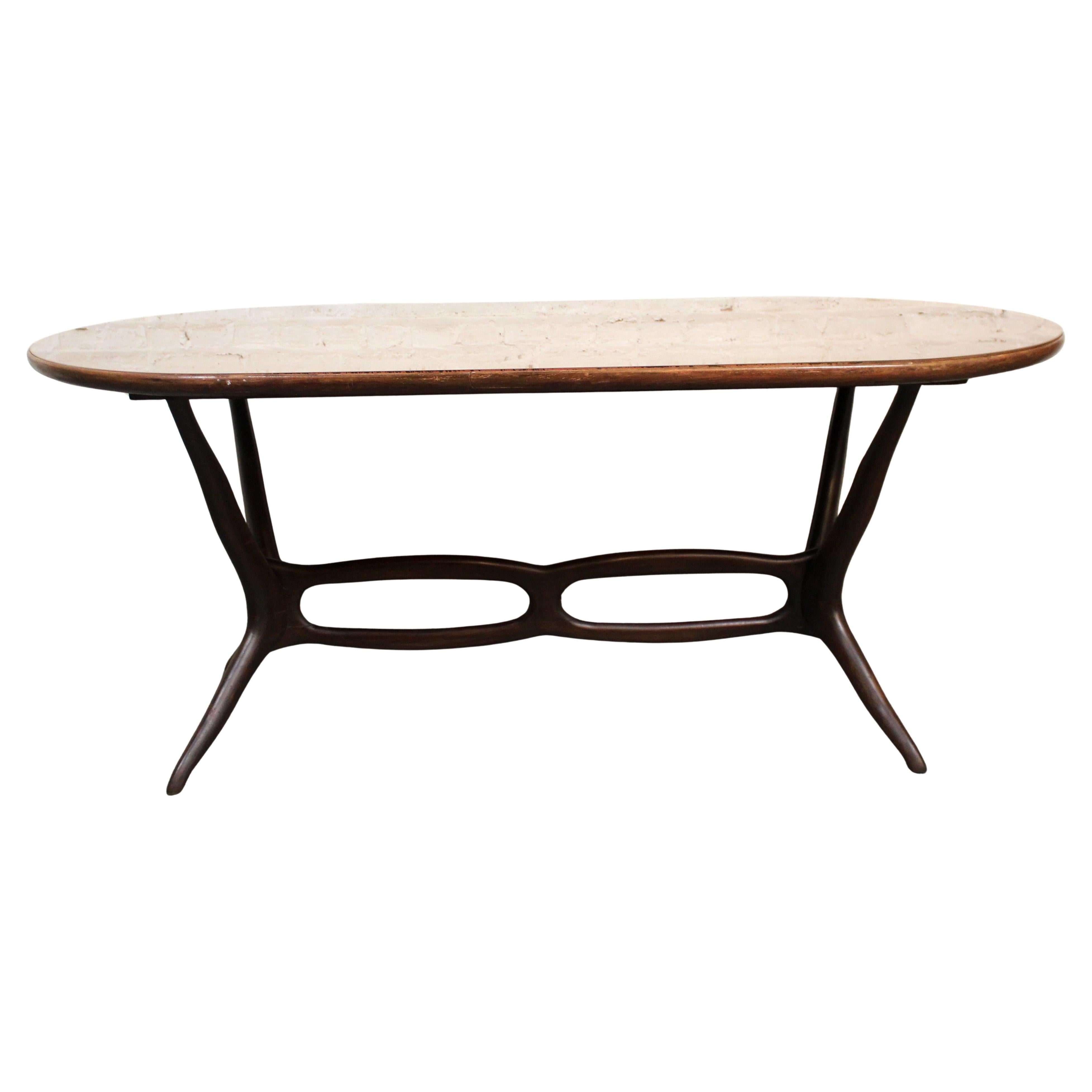 Mid-Century Sculptural Mahogany & Glass Italian Table by Dotti