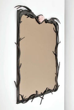 Midcentury Sculptural Mirror with Rose Quartz and Amethyst