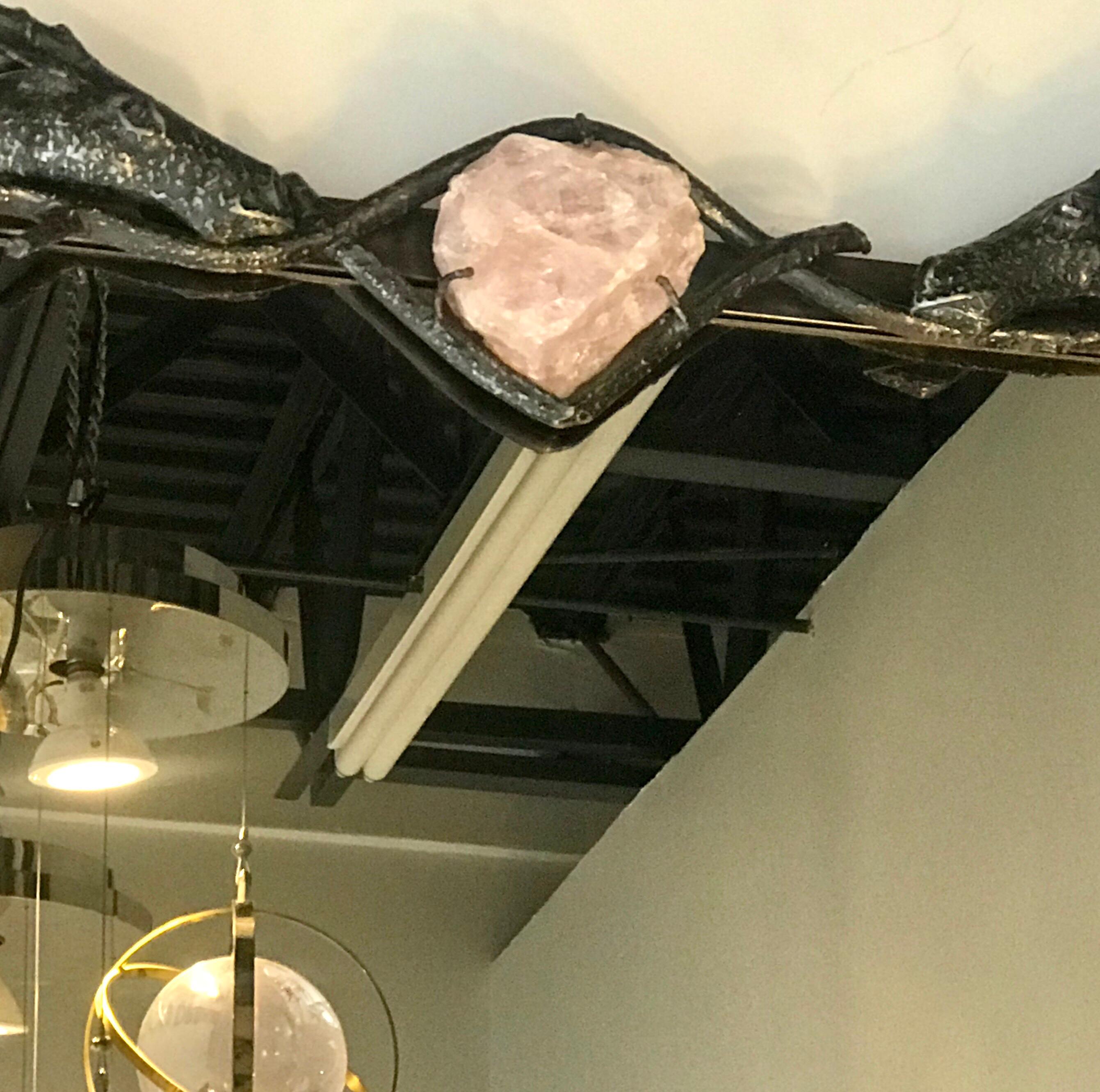 Midcentury Sculptural Mirror with Rose Quartz and Amethyst In Good Condition For Sale In Miami, FL