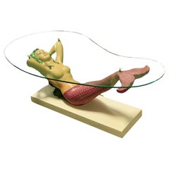 Retro Mid-Century Sculptural Nude Mermaid Cocktail Table w/ Biomorphic Top