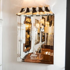 Midcentury Sculptural Pagoda Style Nickeled Illuminating Shadowbox Wall Mirror
