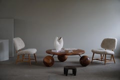 Midcentury, Sculptural Round Sofa/Coffee Table in Wood & Steel, 1970s