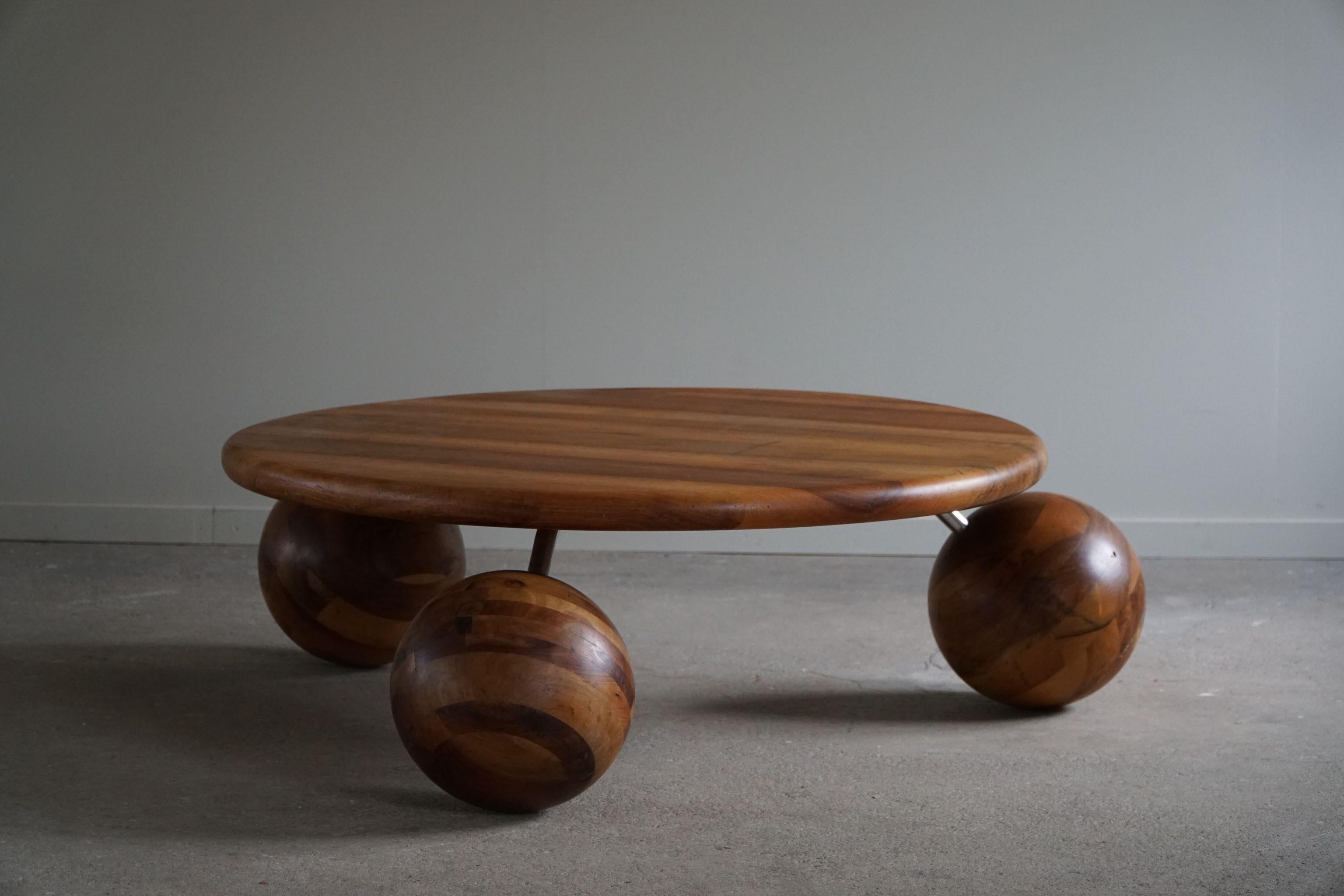 Scandinavian Midcentury, Sculptural Round Sofa/Coffee Table in Wood & Steel, 1970s