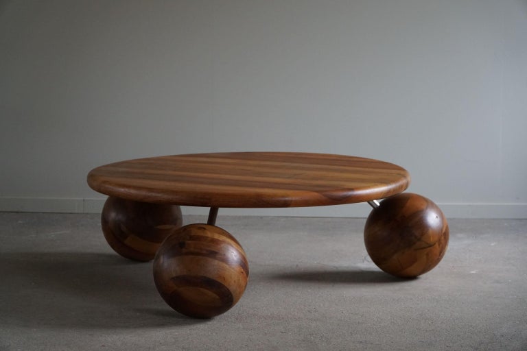 Scandinavian Midcentury, Sculptural Round Sofa/Coffee Table in Wood & Steel, 1970s For Sale