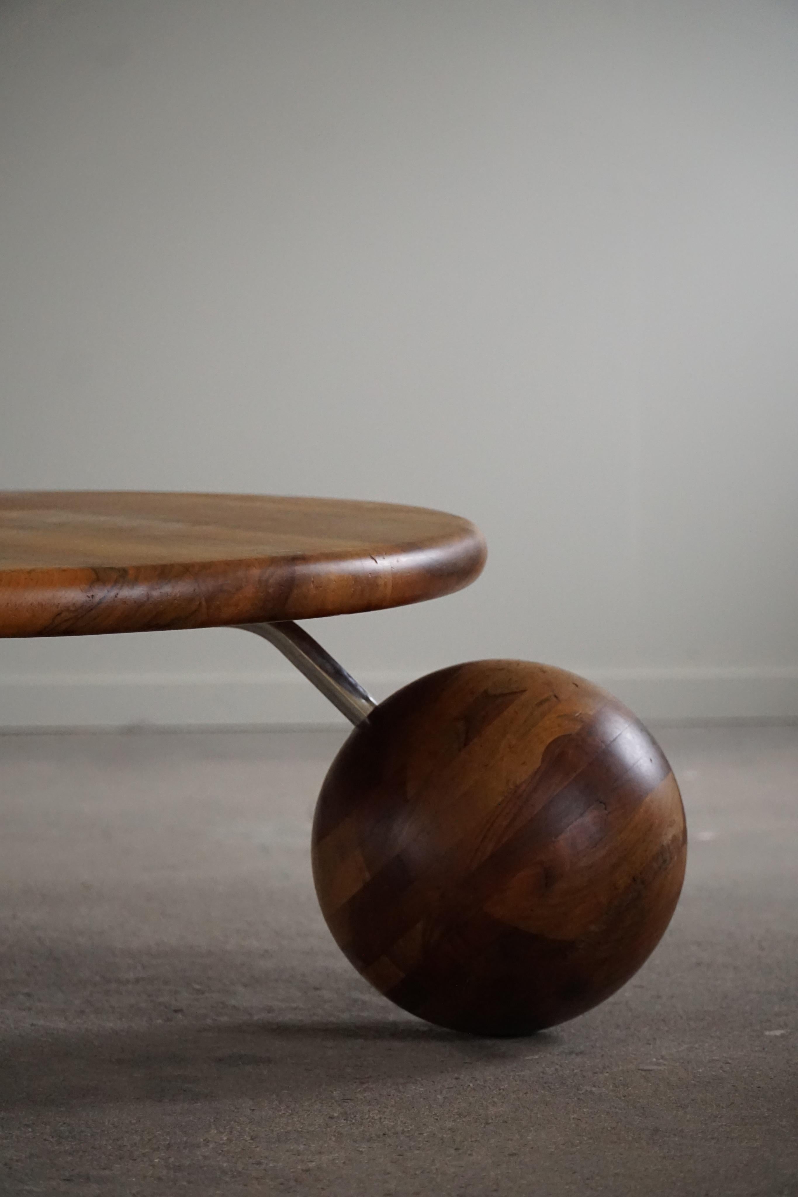 Stainless Steel Midcentury, Sculptural Round Sofa/Coffee Table in Wood & Steel, 1970s