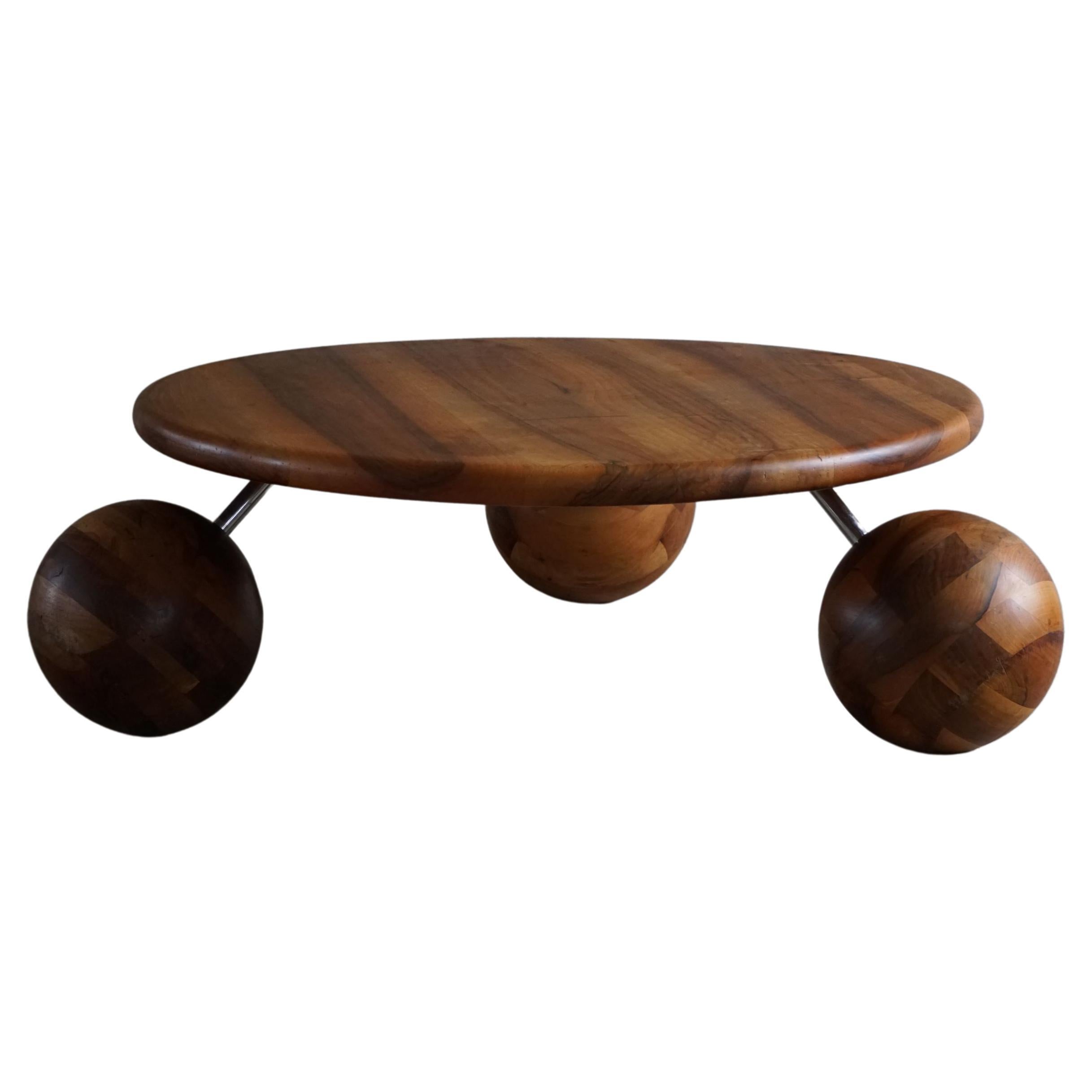 Midcentury, Sculptural Round Sofa/Coffee Table in Wood & Steel, 1970s