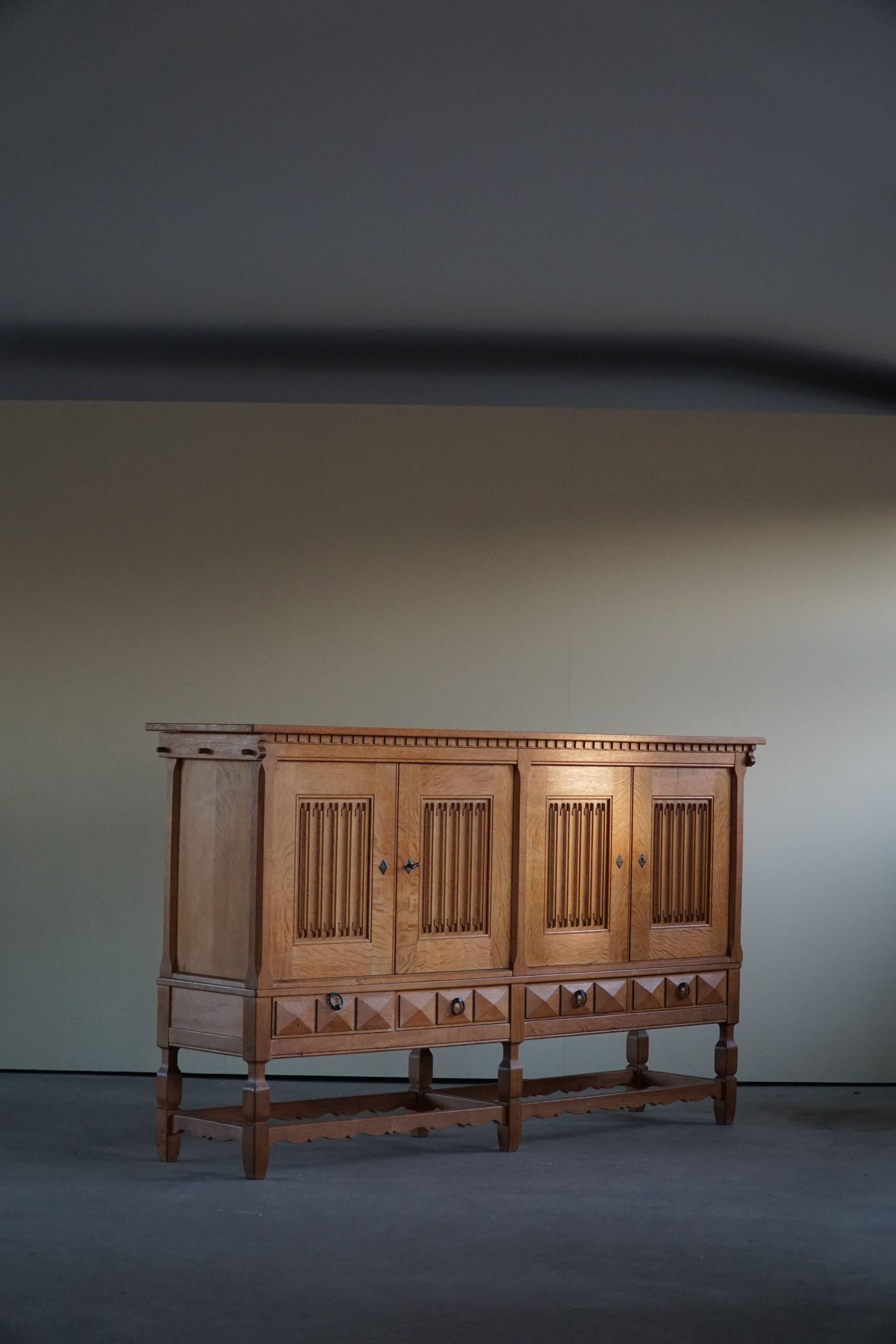 Mid Century Sculptural Sideboard in Solid Oak, by a Danish Cabinetmaker, 1950s For Sale 7