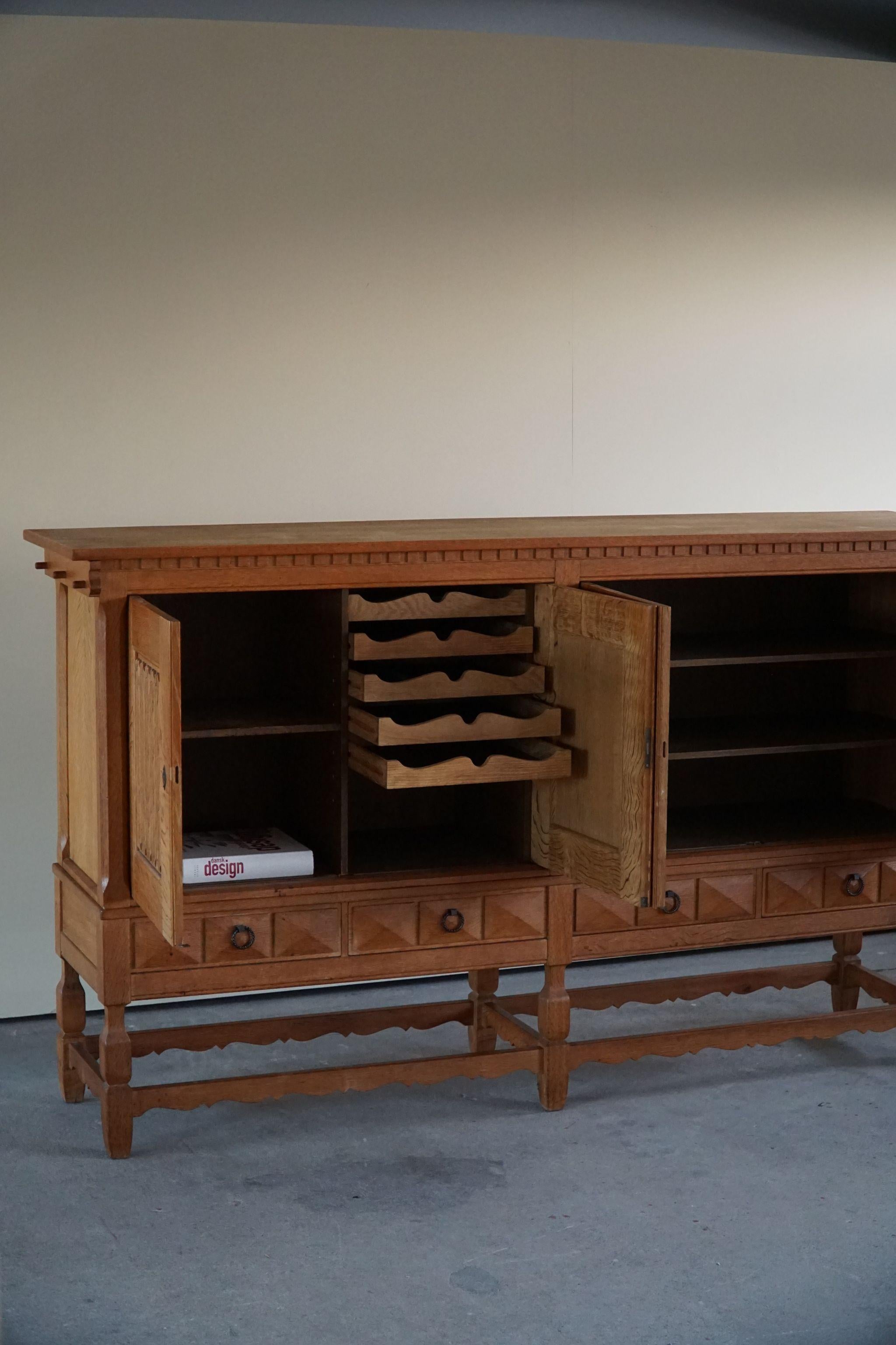 Mid Century Sculptural Sideboard in Solid Oak, by a Danish Cabinetmaker, 1950s For Sale 13
