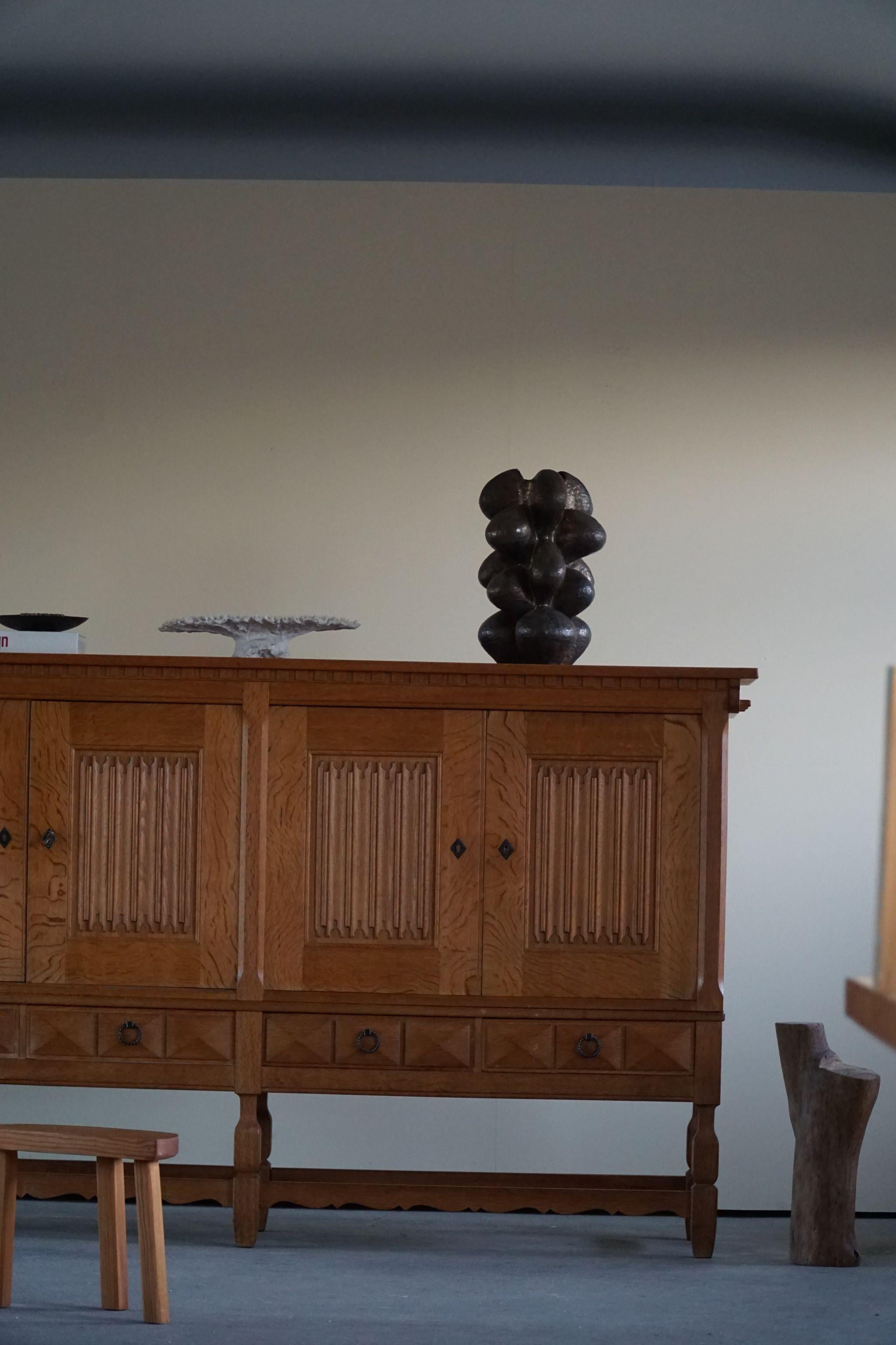 Mid Century Sculptural Sideboard in Solid Oak, by a Danish Cabinetmaker, 1950s For Sale 15