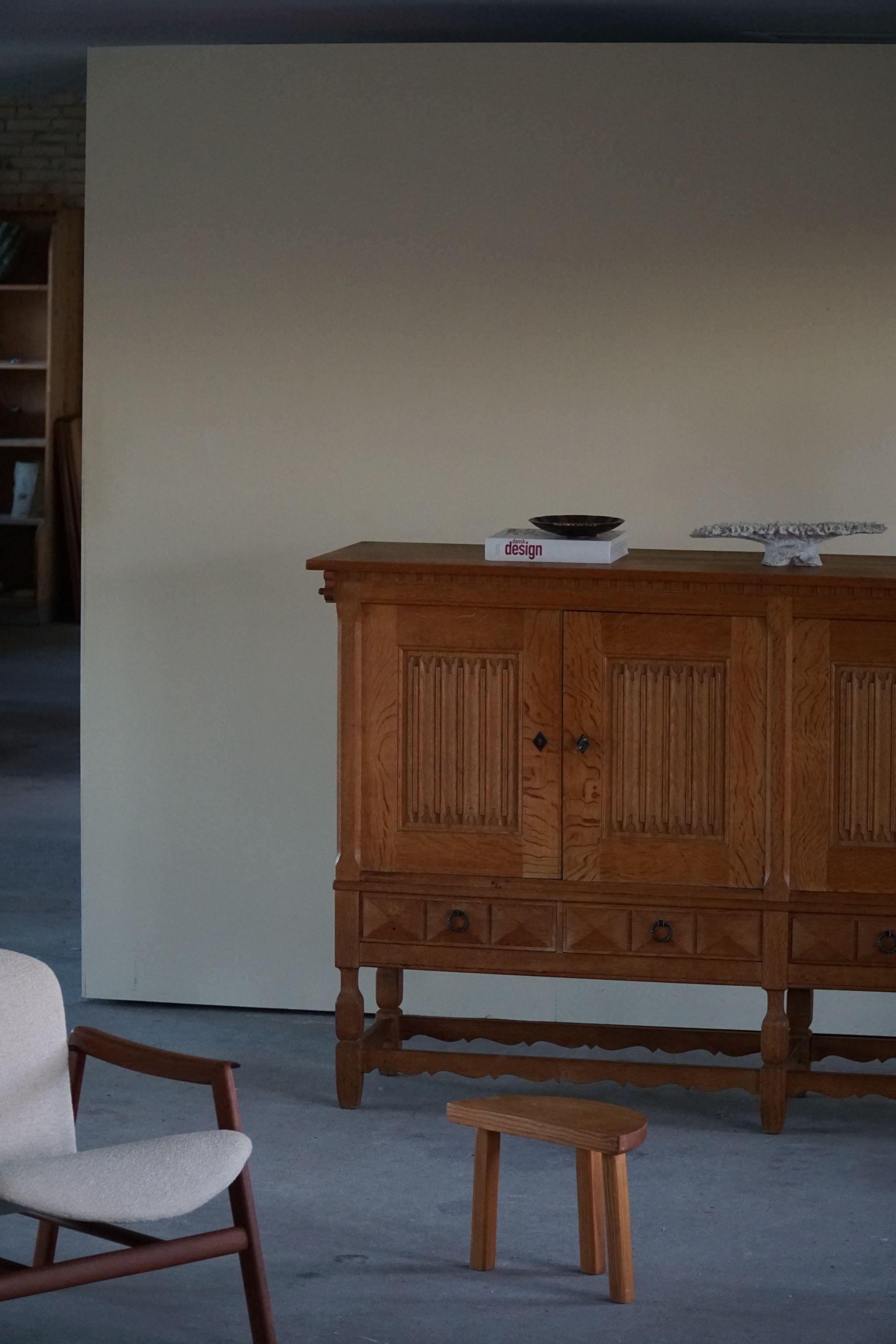 Mid Century Sculptural Sideboard in Solid Oak, by a Danish Cabinetmaker, 1950s For Sale 2