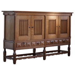 Mid Century Sculptural Sideboard in Solid Oak, by a Danish Cabinetmaker, 1950s Used Mid Century Sculptural Sideboard in Solid Oak, by a Danish Cabinetmaker, 1950s