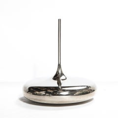 Vase sinueux sculptural mi-siècle avec col allongé en chrome poli