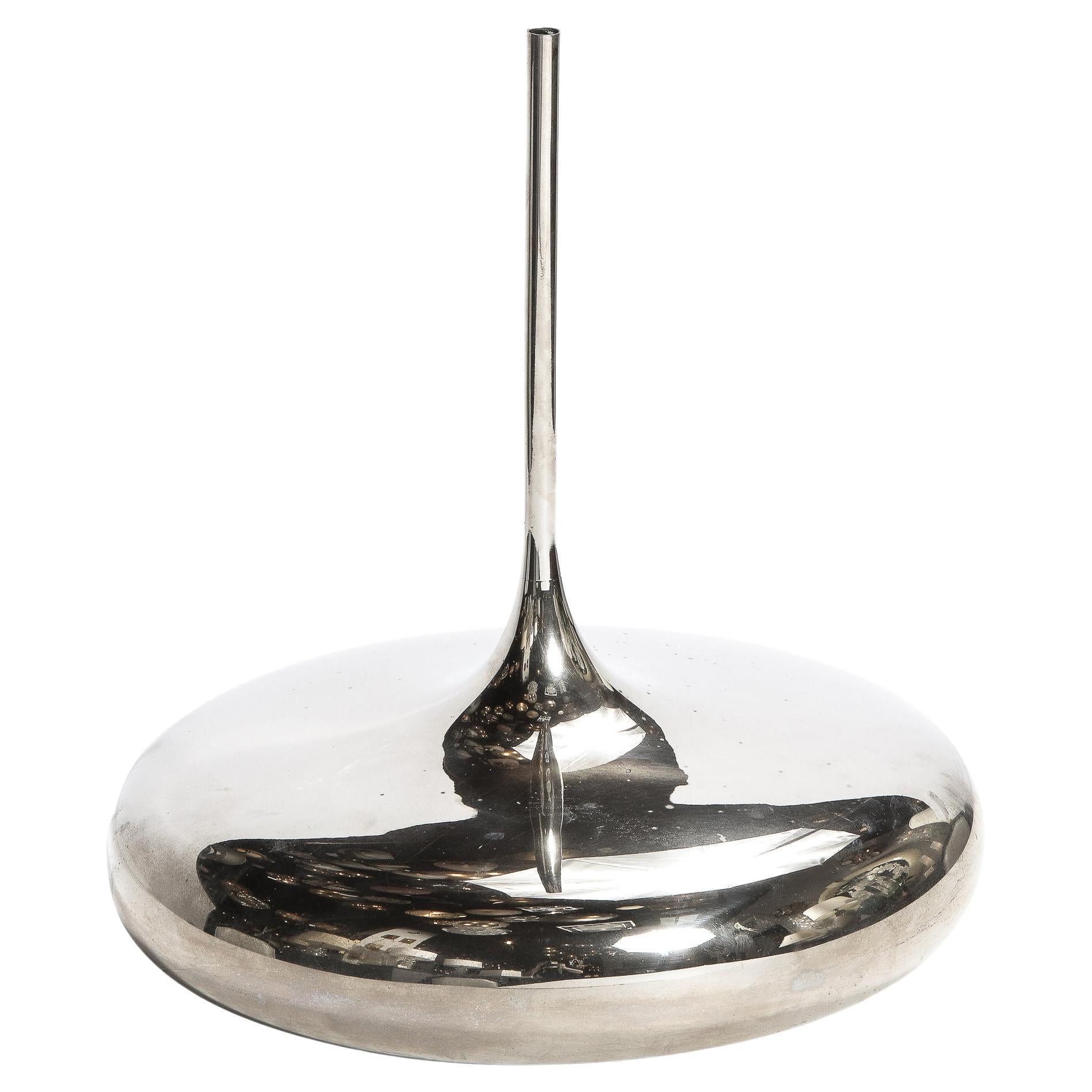 Mid-Century Sculptural Sinuous Vase with Elongated Neck in Polished Chrome For Sale