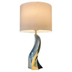 Mid-Century Sculptural Spiral Glazed & Polished Brass Table Lamp