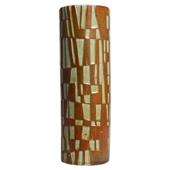 Mid-Century Sculptural Stoneware Vase with Geometric Relief, Gustavsberg, 1950s