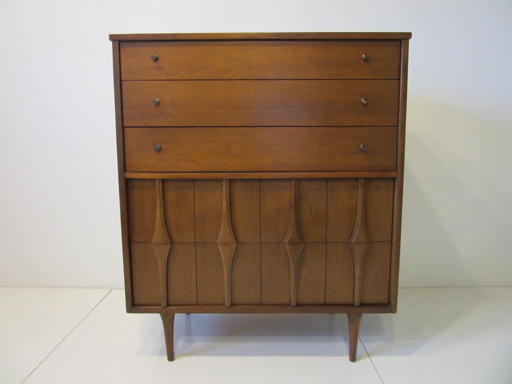 Mid Century Sculptural Tall Walnut Dresser Chest 3