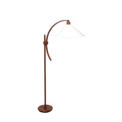 Lampada da terra regolabile in teak scultoreo di metà secolo con paralume in carta d'archivio personalizzato