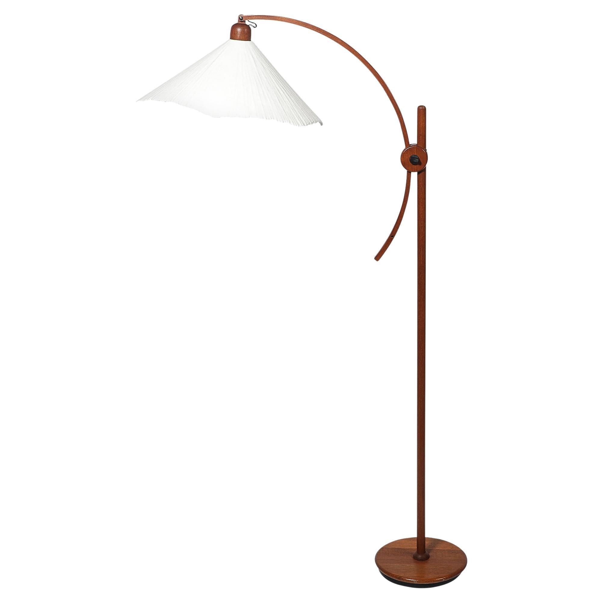 Lampada da terra regolabile in teak scultoreo di metà secolo con paralume in carta d'archivio personalizzato