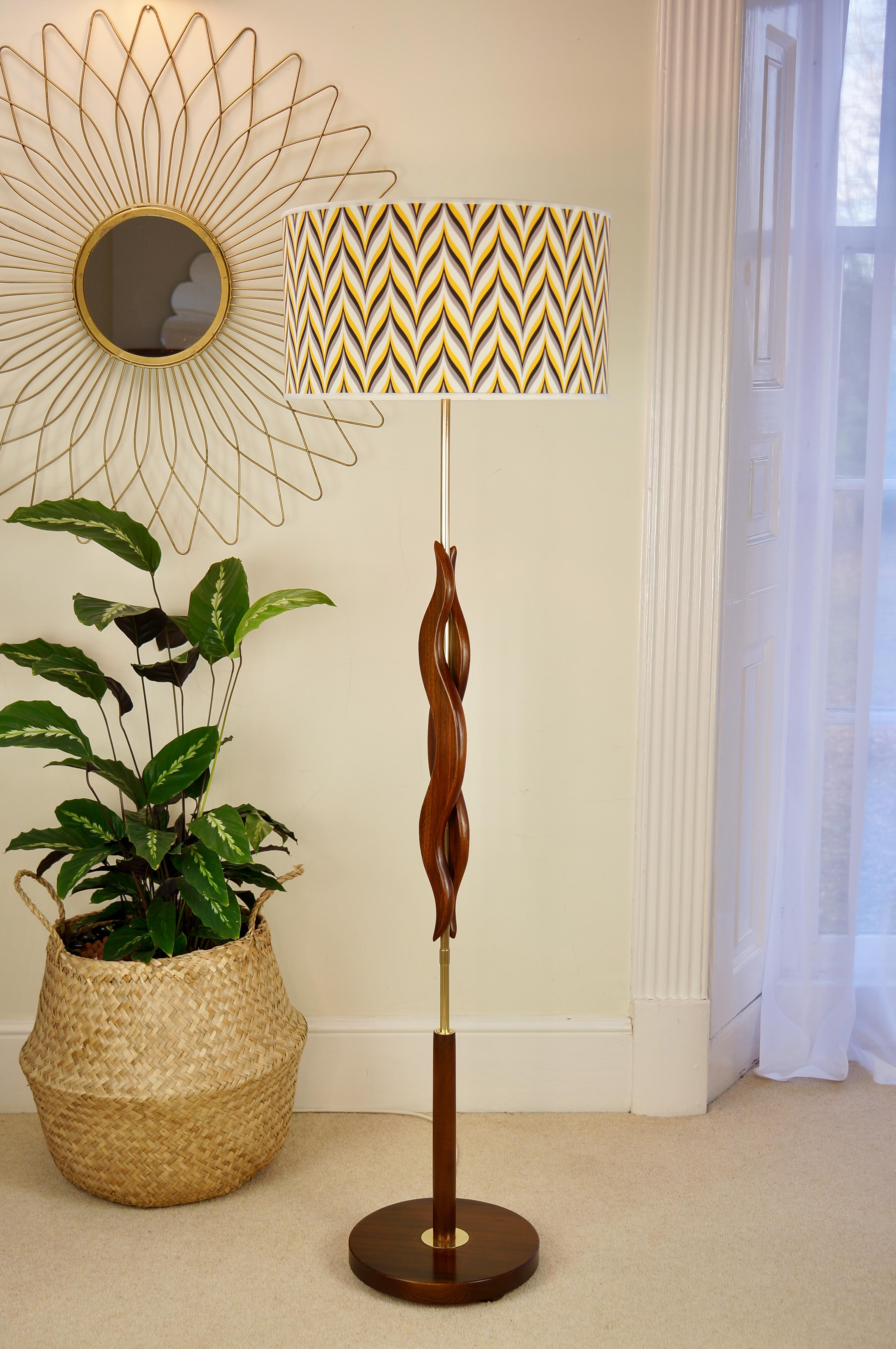 Mid-Century Modern Midcentury Sculptural Teak and Brass Floor Standard Lamp, Vintage Retro Danish