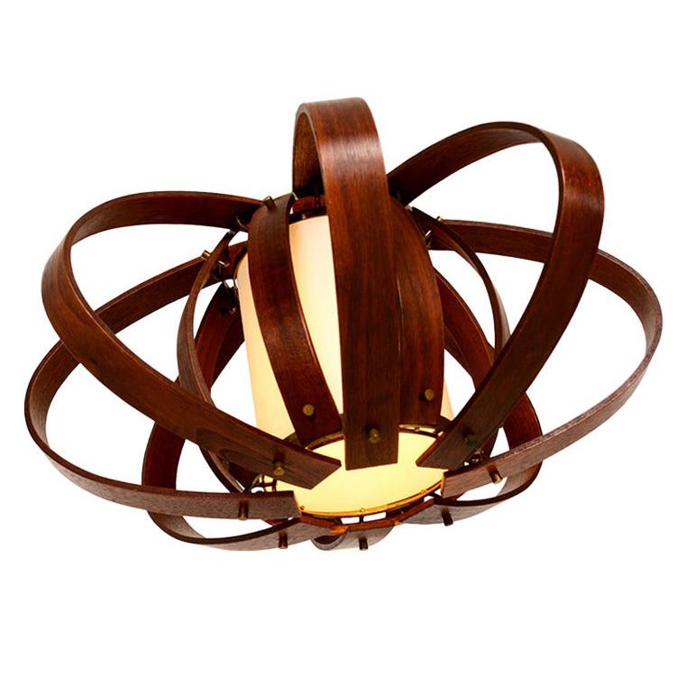 Mid-Century Sculptural Teak Bent Plywood Hanging Chandelier