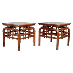 Retro Mid-Century Sculptural Bentwood Teak Birdcage Sofa Tables