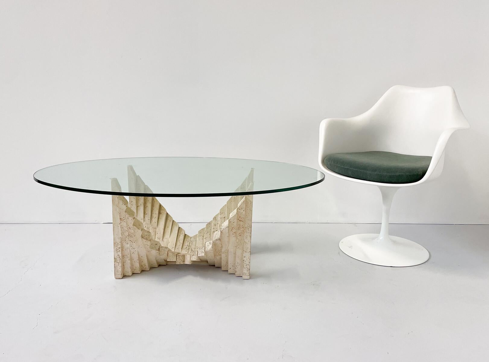 Glass Mid-Century Sculptural Travertine Coffee Table, Italy, 1970s