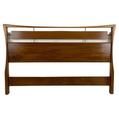 Midcentury Sculptural Walnut and Brass Full Size Headboard, Attributed Piet Hein