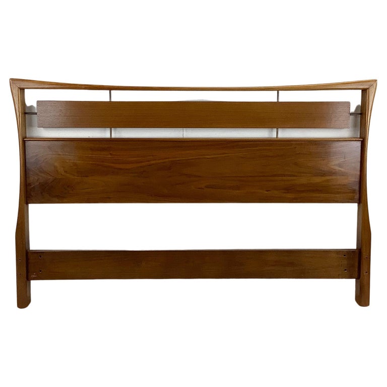 MidCentury Sculptural Walnut and Brass Full Size Headboard Attr. Piet