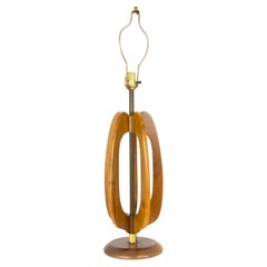 Retro Mid Century Sculptural Walnut and Brass Table Lamp