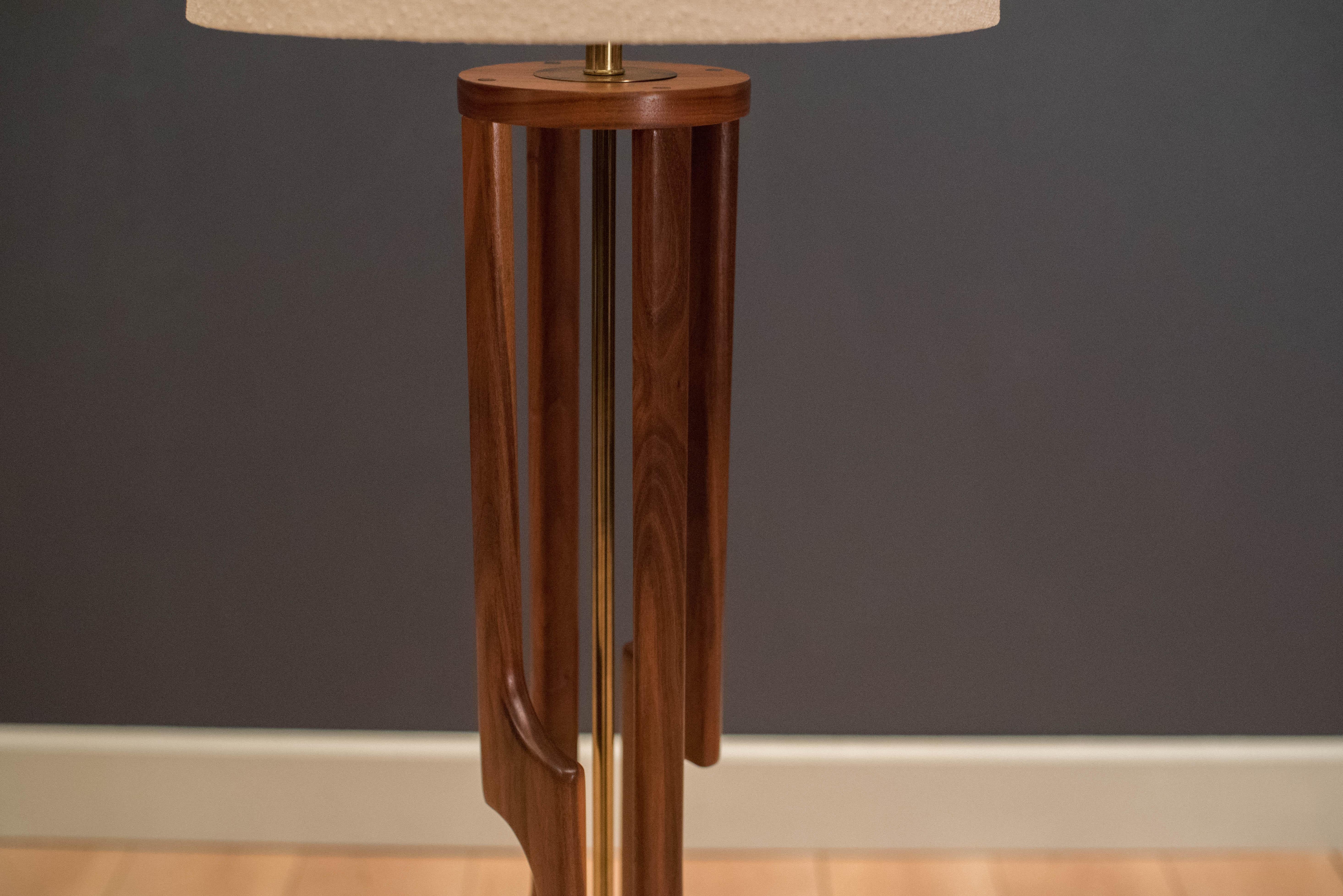 Plated Mid Century Sculptural Walnut Floor Lamp