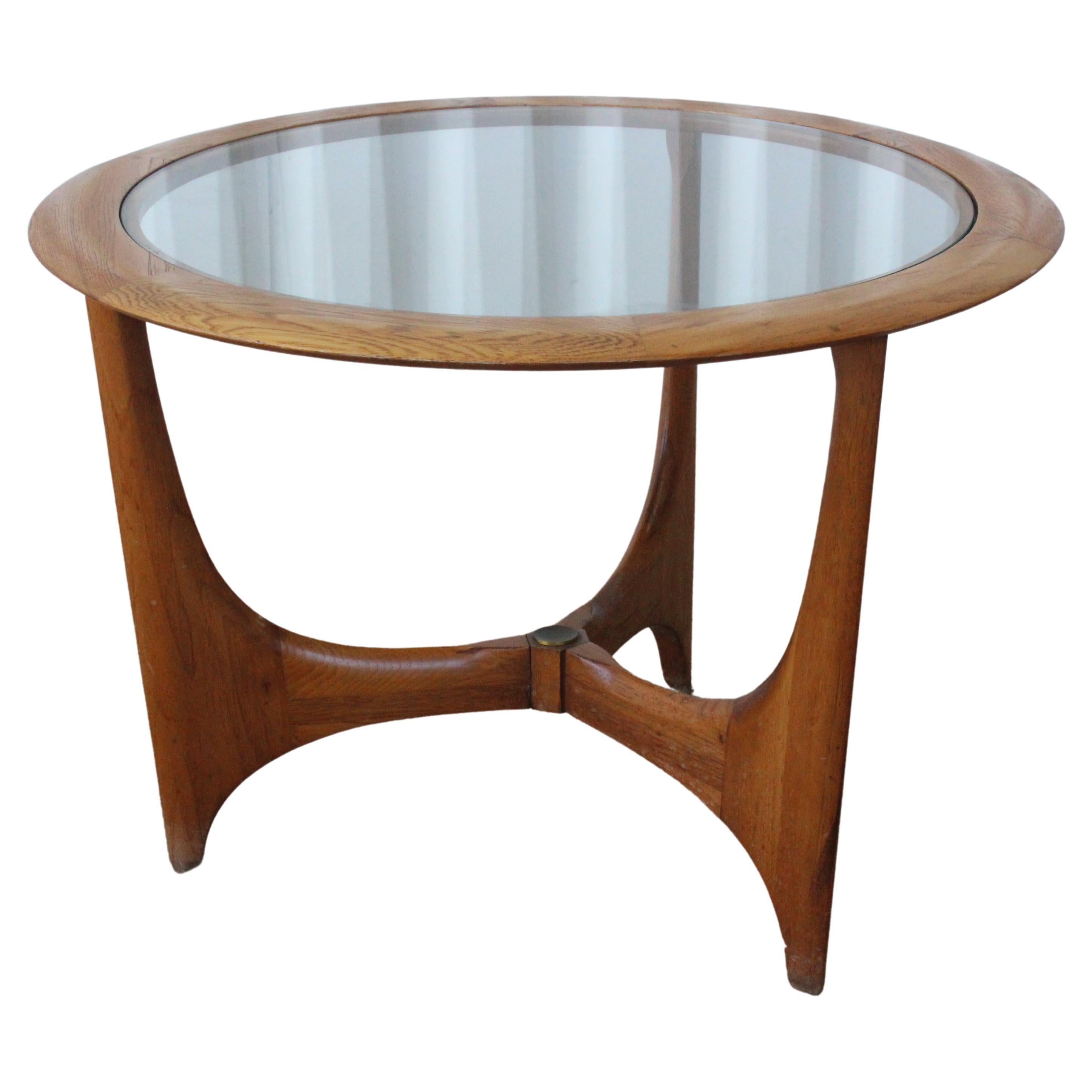 Mid-century sculptural walnut side table with new glass top. Made by Lane in the 1960s.