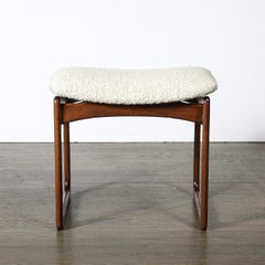Mid-Century Sculptural Walnut Stool in Holly Hunt Bouclé Vamdrup Stolefabrik