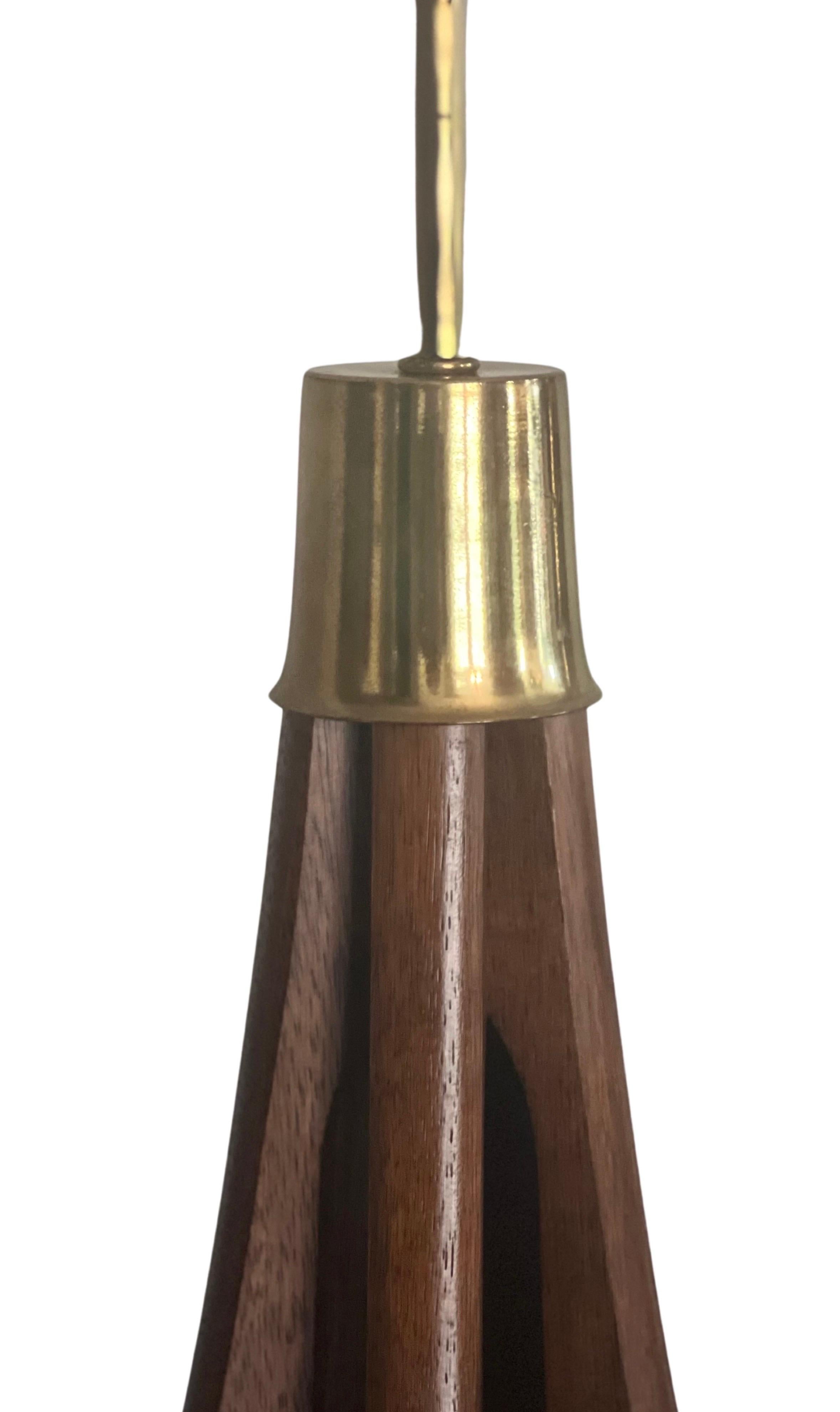 Brass Mid Century Sculptural Walnut Table Lamps For Sale