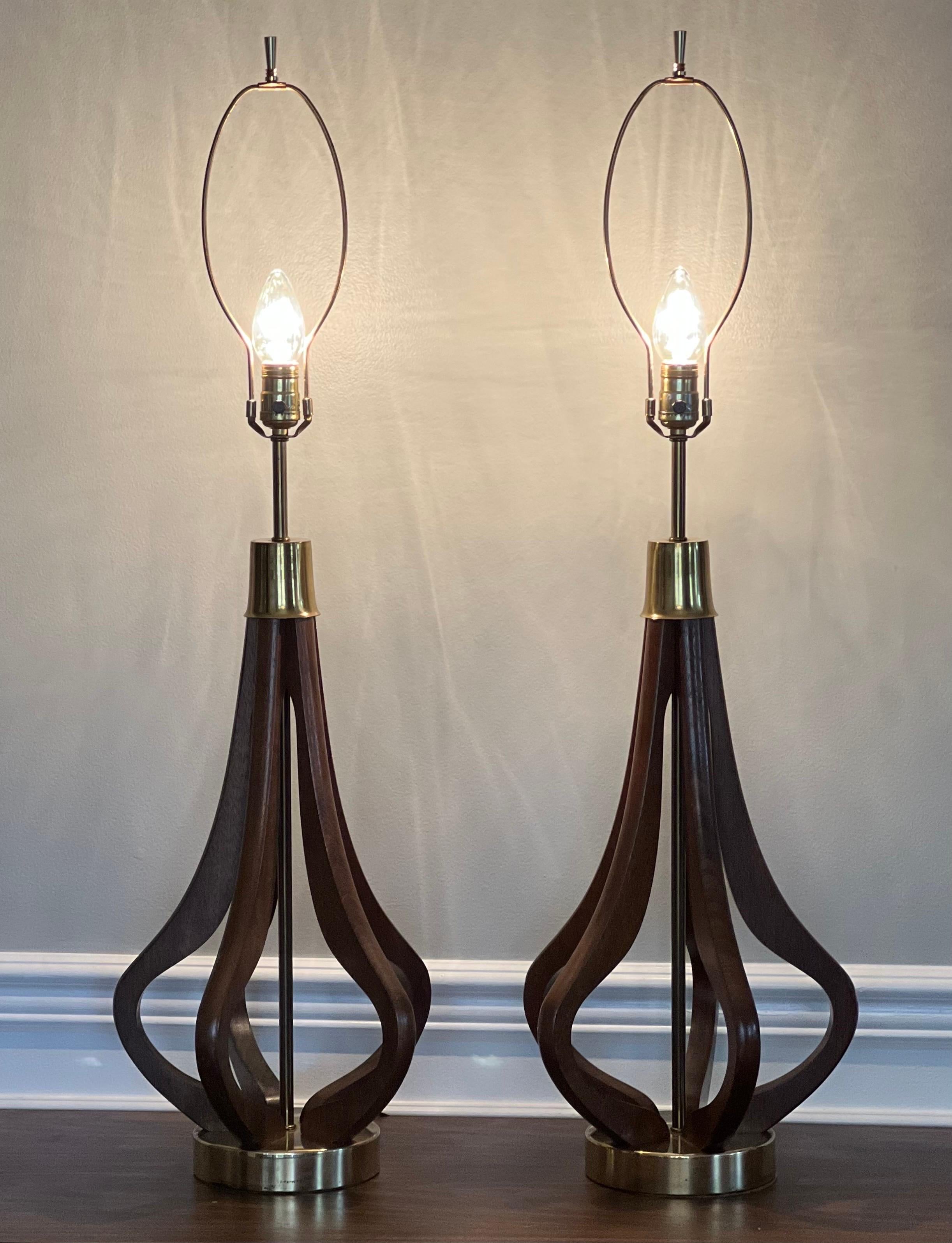 Mid Century Sculptural Walnut Table Lamps For Sale 2