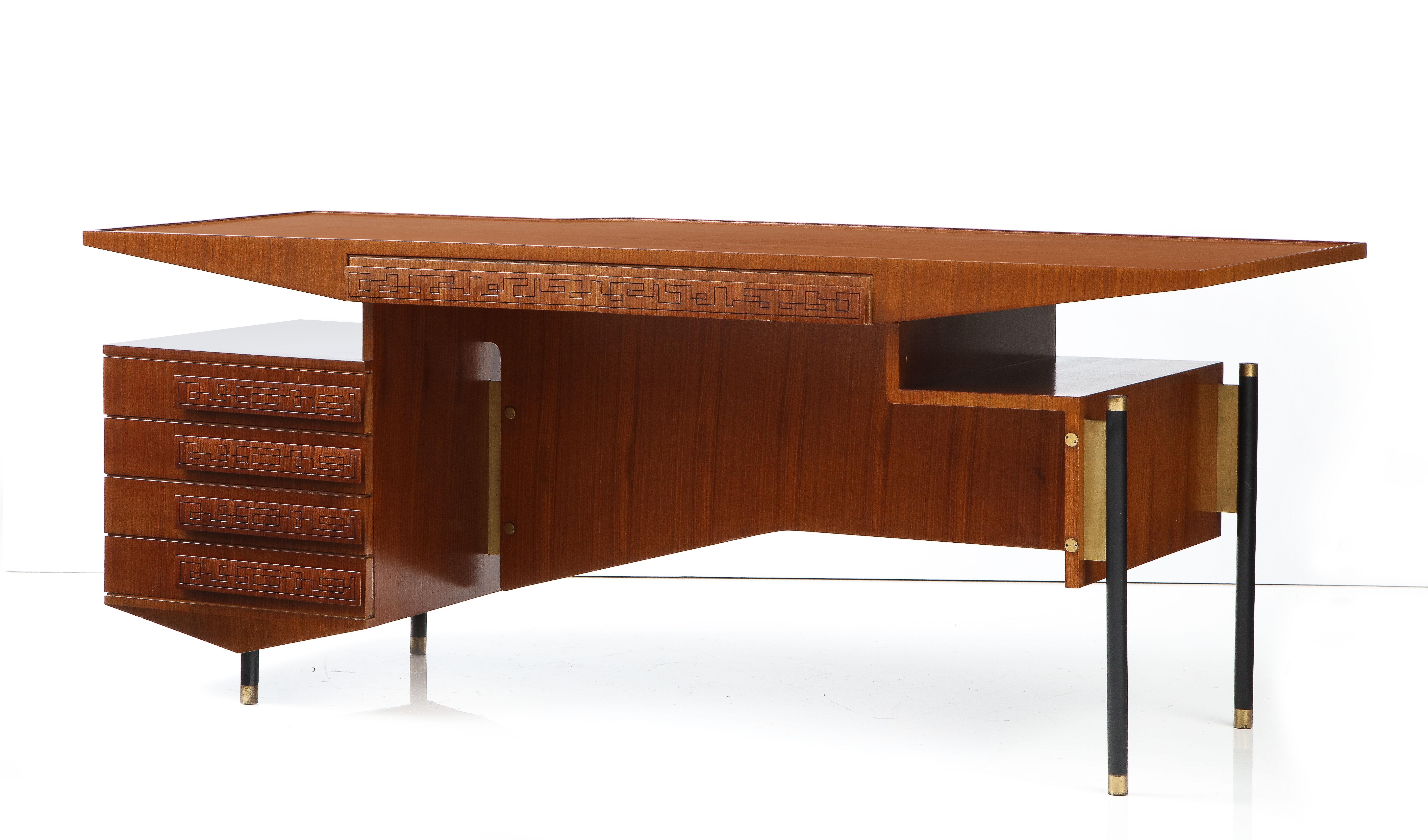 Brass Midcentury Sculptural Writing Desk in the Style of Ico Parisi, Italy, circa 1960 For Sale