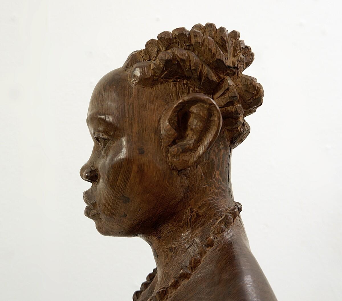 20th Century Mid Century Sculpture African Bust in Wenge, Congo, 1960s