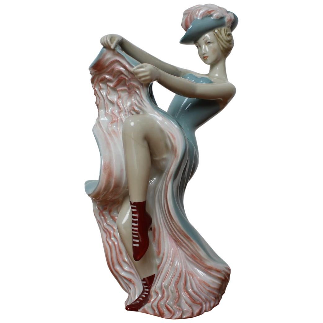 Midcentury Sculpture Dancing Woman Designed by Vladimír David for Royal Dux, 195 For Sale